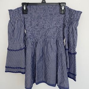 American Eagle, blue and white, off the shoulder top.